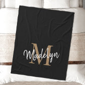 Monogram Black Gold Elegante Feminine Chic Script Fleecedecke