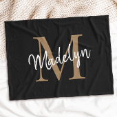 Monogram Black Gold Elegante Feminine Chic Script Fleecedecke