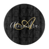 Monogram Black Gold Elegante Script Name Koch Schneidebrett (Vorderseite)