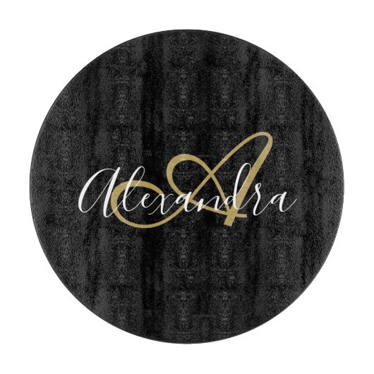 Monogram Black Gold Elegante Script Name Koch Schneidebrett (Vorderseite)