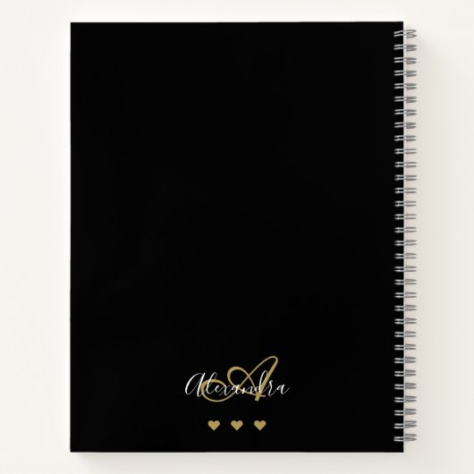 Monogram Black Gold Elegante Script Name Rezept Notizblock (Rückseite)