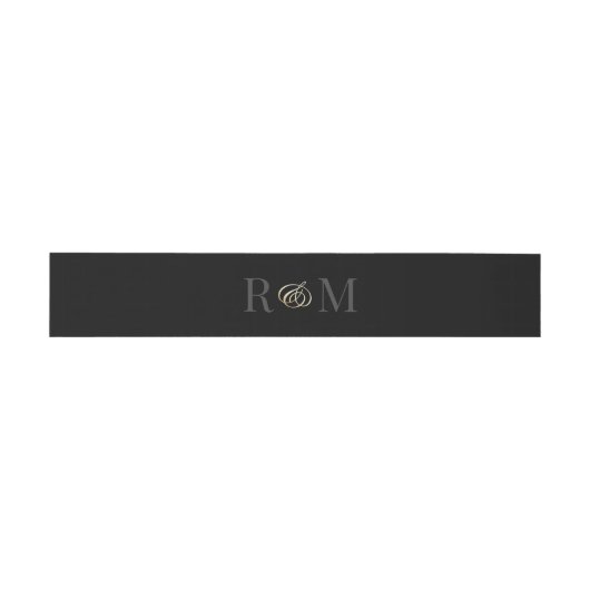 Monogram Black Gold Elegante Wedding Einladungsbanderole (Flach)