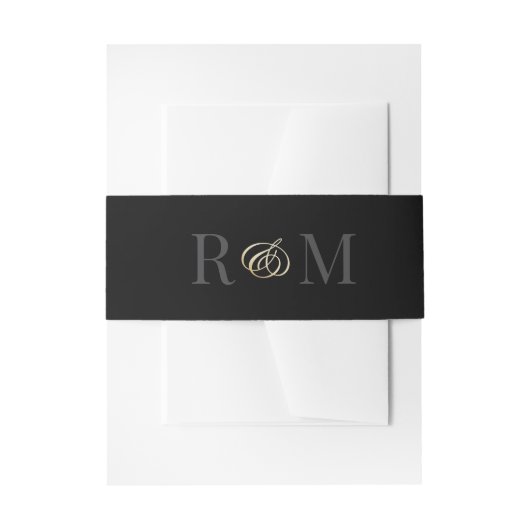 Monogram Black Gold Elegante Wedding Einladungsbanderole (Vorderseite Beispiel)