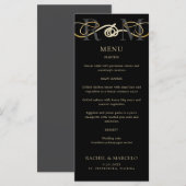 Monogram Black Gold Elegante Wedding Menu Menükarte (Vorne/Hinten)