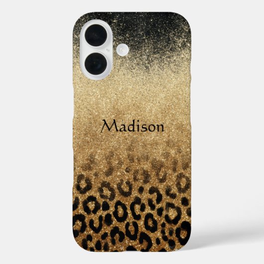 Monogram Black Gold Glitter Leopard Print Case-Mate iPhone Hülle (Rückseite)