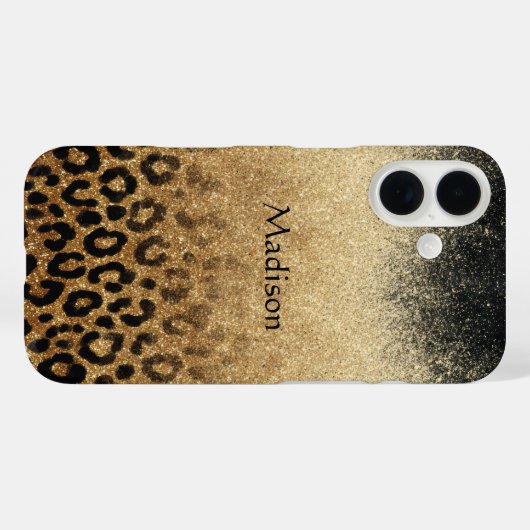 Monogram Black Gold Glitter Leopard Print Case-Mate iPhone Hülle (Rückseite (Horizontal))