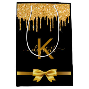 Monogram Black Gold Glitzer danke Ihnen Mittlere Geschenktüte