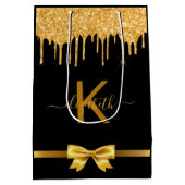 Monogram Black Gold Glitzer danke Ihnen Mittlere Geschenktüte (Rückseite)