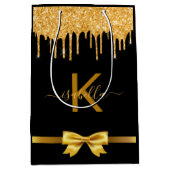 Monogram Black Gold Glitzer danke Ihnen Mittlere Geschenktüte (Vorderseite)