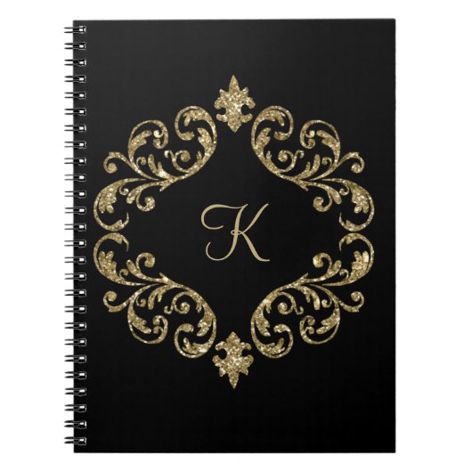 Monogram Black Gold Glitzer Journal Notizblock (Vorderseite)