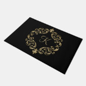 Monogram Black Gold Glitzer Trendy Chic Stilvoll Fußmatte (Schrägansicht)