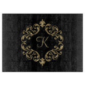 Monogram Black Gold Glitzer Trendy Chic Stilvoll Schneidebrett (Vorderseite)