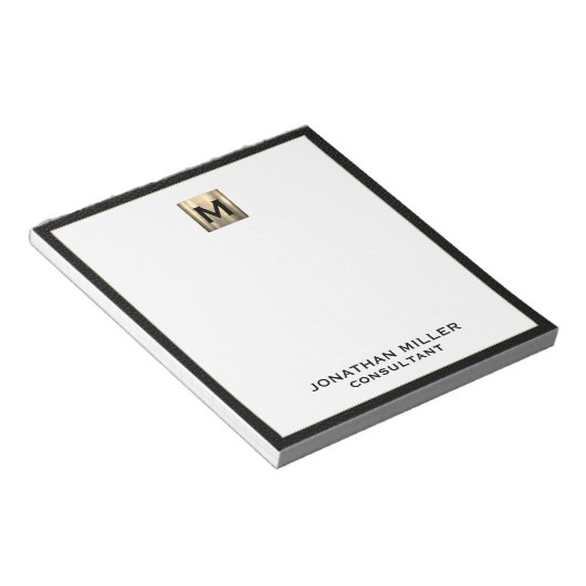 Monogram Black Gold Initial Notizblock (angewinkelt)