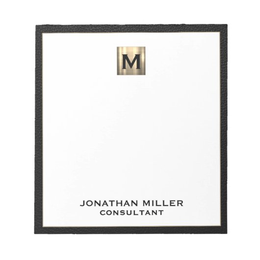 Monogram Black Gold Initial Notizblock (Vorderseite)