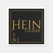 Monogram Black Gold Initials Date Wedding Serviette (Vorderseite)