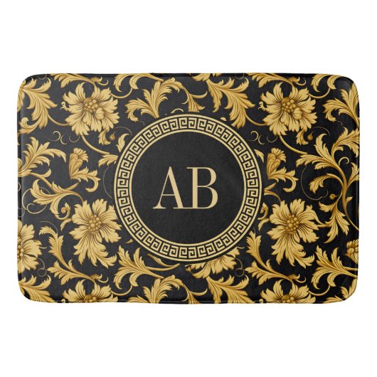 Monogram Black Gold Klasse Elegantes Muster Badematte (Vorderseite)