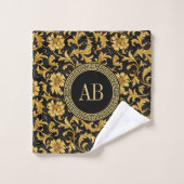 Monogram Black Gold Klasse Elegantes Muster Badhandtuch Set (Waschlappen)