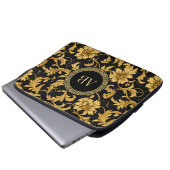 Monogram Black Gold Klasse Elegantes Muster Laptopschutzhülle (Vorne Knopf)