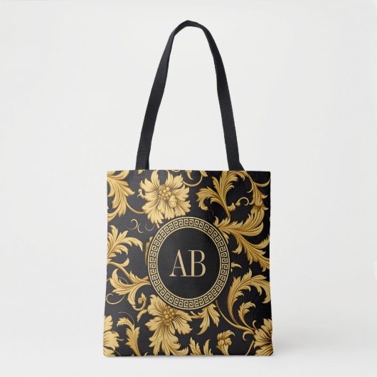 Monogram Black Gold Klasse Elegantes Muster Tasche (Vorderseite)