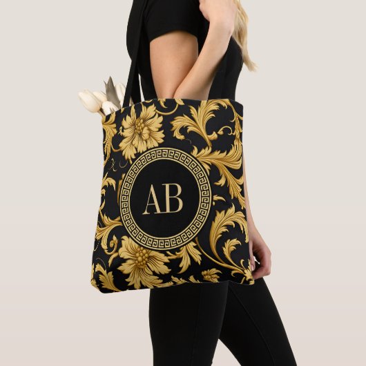 Monogram Black Gold Klasse Elegantes Muster Tasche (Von Nahem)