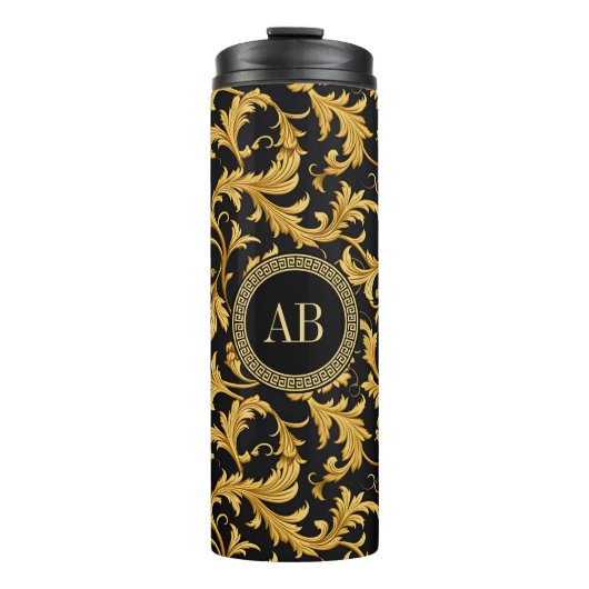 Monogram Black Gold Klasse Elegantes Muster Thermosbecher (Vorderseite)