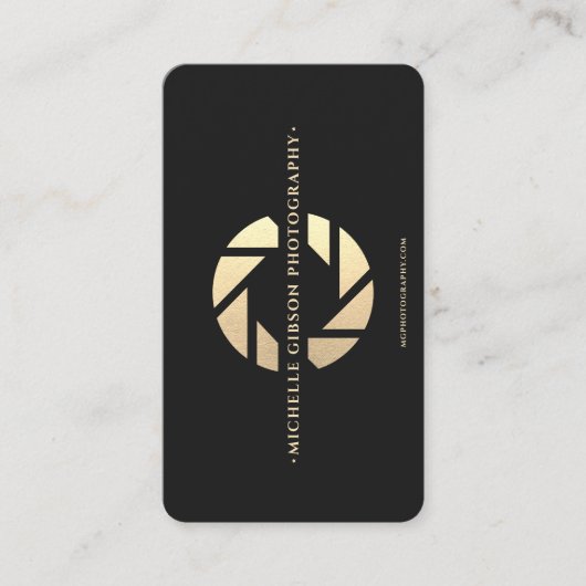 Monogram Black Gold Lens für moderne Fotografen Visitenkarte (Vorderseite)