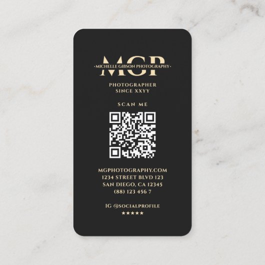 Monogram Black Gold Lens für moderne Fotografen Visitenkarte (Rückseite)