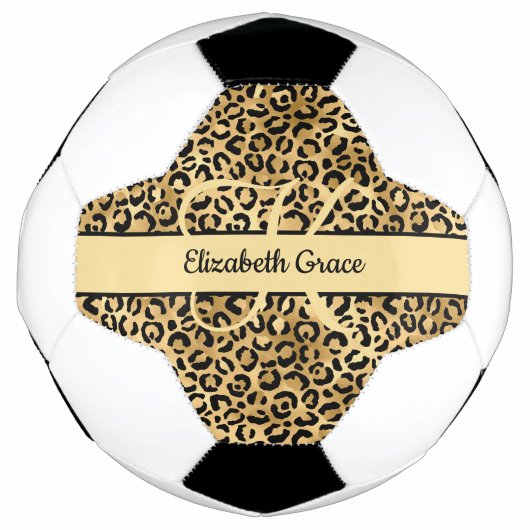 Monogram Black Gold Leopard Print Cheetah Animal Fußball (Vorderseite)