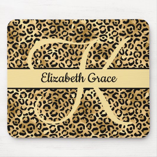 Monogram Black Gold Leopard Print Cheetah Animal Mousepad (Vorne)