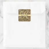 Monogram Black Gold Leopard Print Cheetah Animal Quadratischer Aufkleber (Tasche)