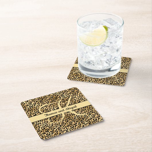 Monogram Black Gold Leopard Print Cheetah Animal Rechteckiger Pappuntersetzer (Vor Ort)