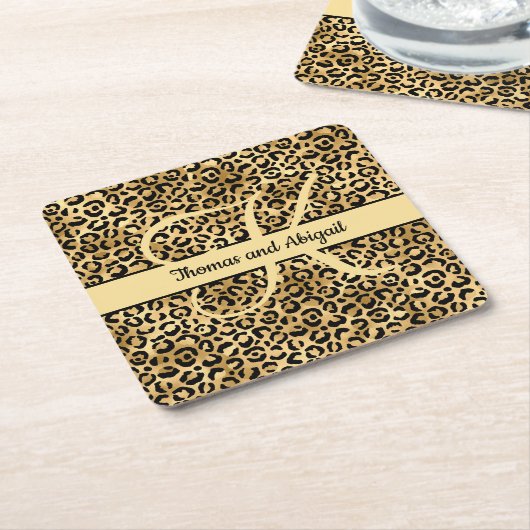 Monogram Black Gold Leopard Print Cheetah Animal Rechteckiger Pappuntersetzer (angewinkelt)