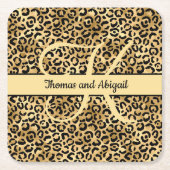 Monogram Black Gold Leopard Print Cheetah Animal Rechteckiger Pappuntersetzer (Vorderseite)