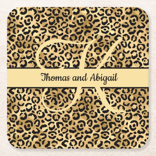 Monogram Black Gold Leopard Print Cheetah Animal Rechteckiger Pappuntersetzer (Vorderseite)