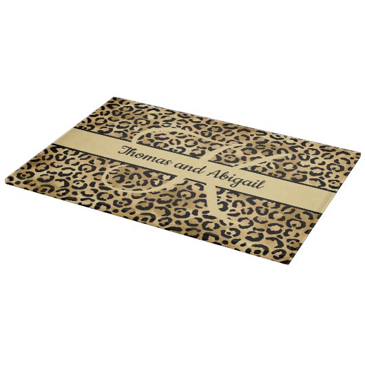 Monogram Black Gold Leopard Print Cheetah Animal Schneidebrett (Ecke)