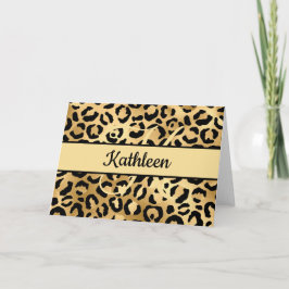 Monogram Black Gold Leopard Print Cheetah Gruß Karte
