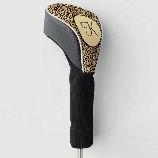 Monogram Black Gold Leopard Print Cheetah Print Golf Headcover (angewinkelt)