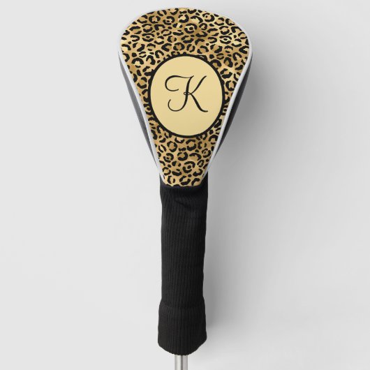 Monogram Black Gold Leopard Print Cheetah Print Golf Headcover (Vorderseite)