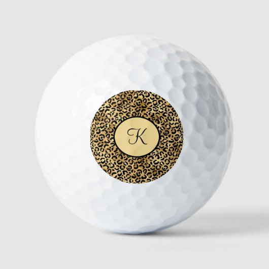 Monogram Black Gold Leopard Print Cheetah Print Golfball (Vorderseite)