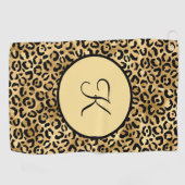 Monogram Black Gold Leopard Print Cheetah Print Golfhandtuch (Horizontal)