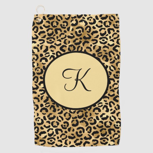 Monogram Black Gold Leopard Print Cheetah Print Golfhandtuch (Vorderseite)