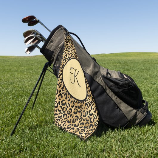 Monogram Black Gold Leopard Print Cheetah Print Golfhandtuch (Gras)