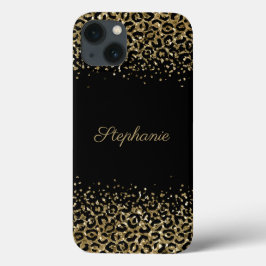 Monogram Black Gold Leopard Print Glitzer Overlay Case-Mate iPhone Hülle