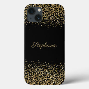 Monogram Black Gold Leopard Print Glitzer Overlay Case-Mate iPhone Hülle