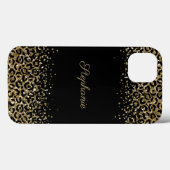 Monogram Black Gold Leopard Print Glitzer Overlay Case-Mate iPhone Hülle (Rückseite (Horizontal))