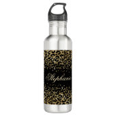 Monogram Black Gold Leopard Print Glitzer Overlay Edelstahlflasche (Vorderseite)