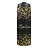 Monogram Black Gold Leopard Print Glitzer Overlay Thermosbecher (Vorderseite)