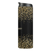 Monogram Black Gold Leopard Print Glitzer Overlay Thermosbecher (Nach rechts gedreht)