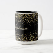 Monogram Black Gold Leopard Print Glitzer Overlay Zweifarbige Tasse (VorderseiteRechts)