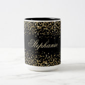 Monogram Black Gold Leopard Print Glitzer Overlay Zweifarbige Tasse (Mittel)